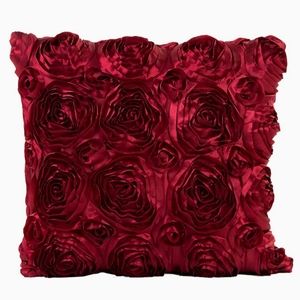 Rose Flower Decorative Pillows, 16"x 16" (Rose|Wine Red) Satin, Set of 2